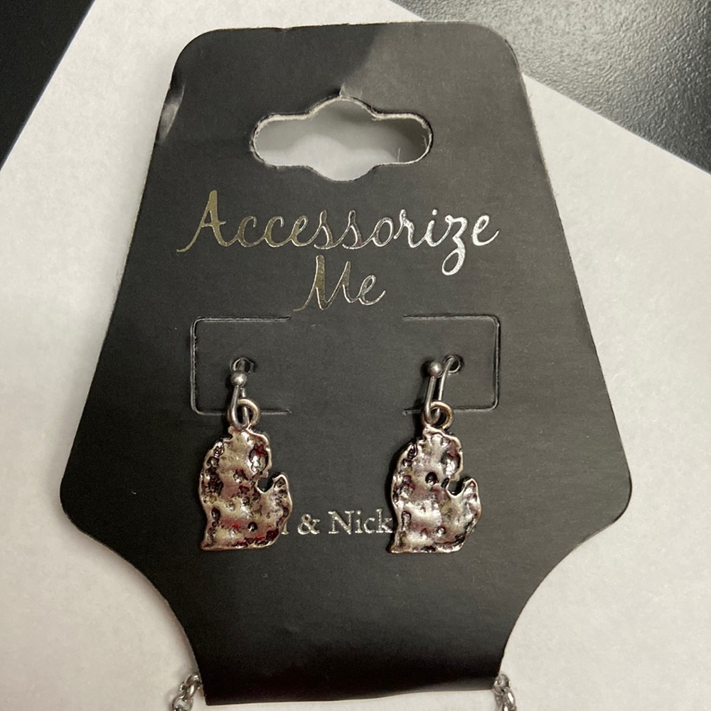 Two pair of Michigan earrings & Michigan necklace